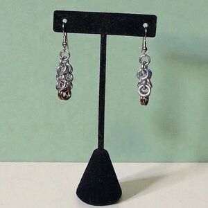 Aluminum Chainmail silver with brown tips Dangle Earrings